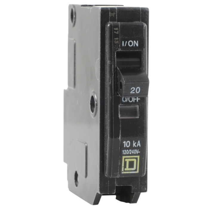 Square D Mini circuit breaker, QO, 20A, 1 pole, 120/240VAC, 10kA, plug in, consumer pack
