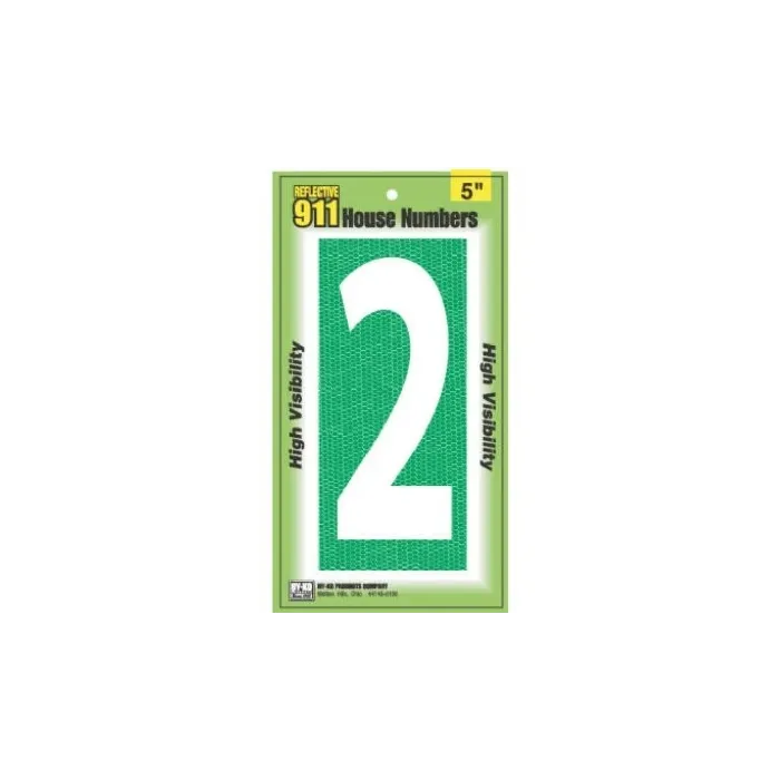 HY-KO 5 in 5 in Number 2 High Visibility Emergency Reflective House Number Sign