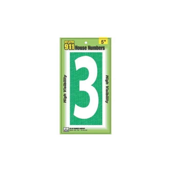 HY-KO 5 in 5 in Number 3 High Visibility Emergency Reflective House Number Sign
