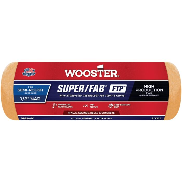 WOOSTER Super/Fab FTP Knit Fabric Roller Cover - 9 in. x 1/2 in. Nap
