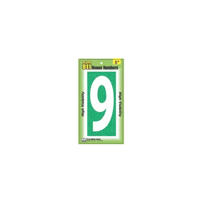 HY-KO 5 in 5 in Number 9 High Visibility Emergency Reflective House Number Sign