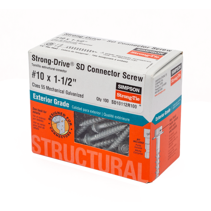 Strong-Drive® SD CONNECTOR Screw — #10 x 1-1/2 in. 1/4-Hex Drive, Mech. Galv. (100-Qty)