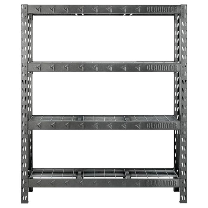 Gladiator GARS604TEG Rack Shelf, 7200 lb, 4-Shelf, 60 in OAW, 18 in OAD, 72 in OAH, Hammered Granite