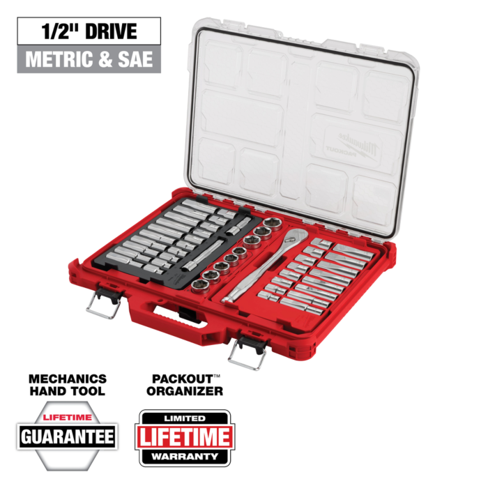 Milwaukee 47pc 1/2" Drive Ratchet & Socket Set with PACKOUT™ Low-Profile Organizer