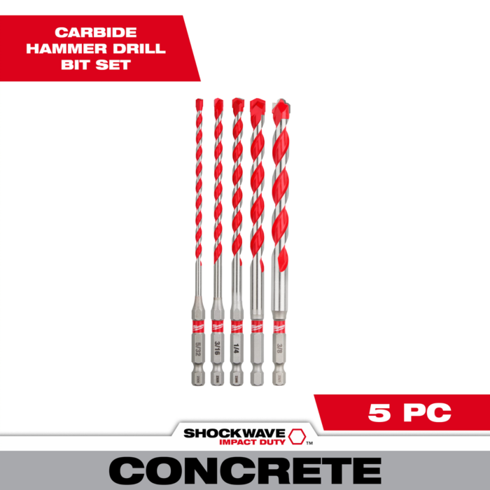 Milwaukee 5PC SHOCKWAVE™ Impact Duty Carbide Hammer Drill Bit Set