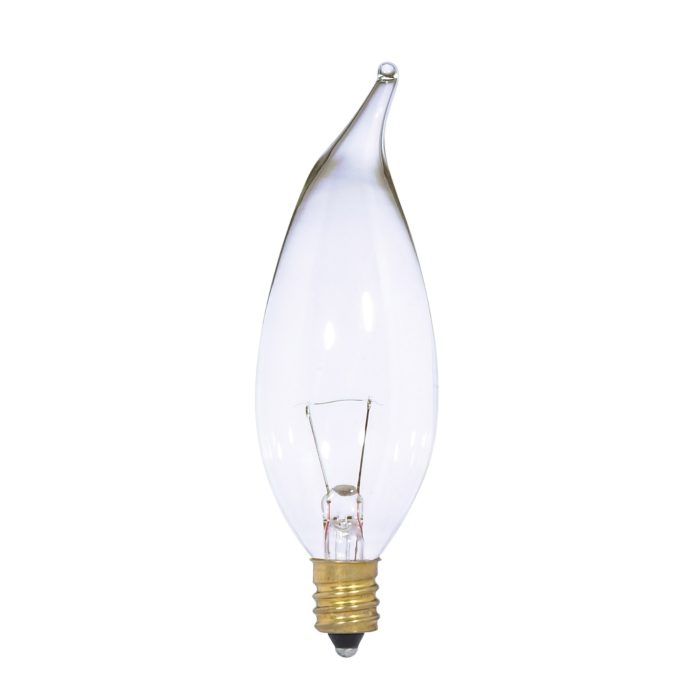 Satco 25 Watt CA10 Incandescent - Clear - 1500 Average rated hours - 250 Lumens - Candelabra base - 12 Volt
