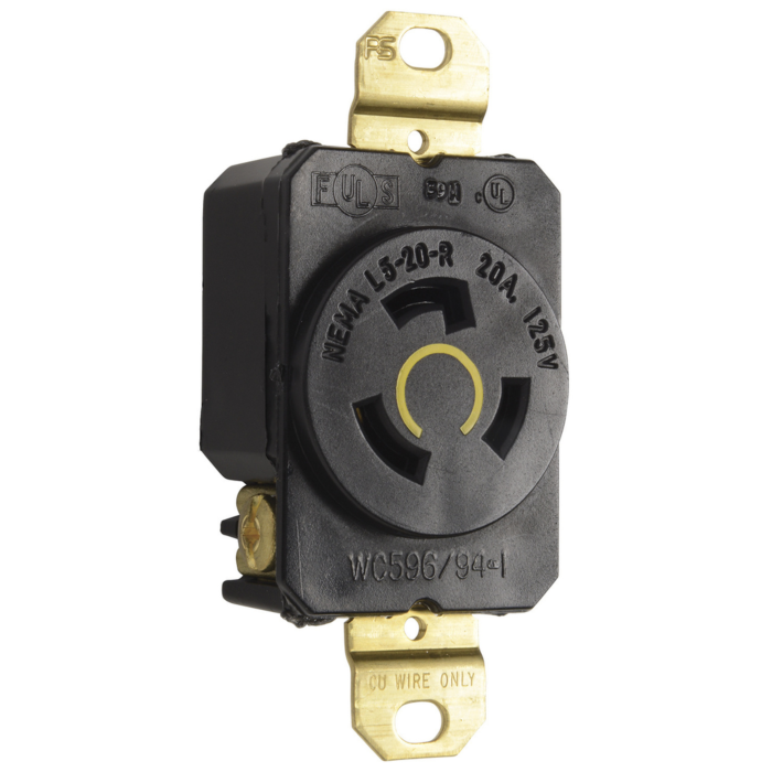 Pass & Seymour 20A 125V NEMA L520 Single Receptacle, 2-Pole 3-Wire, Black
