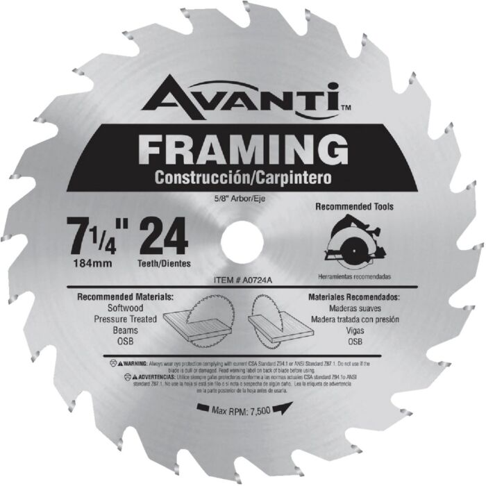 Freud Tools Avanti 7-1/4 In. 24-Tooth Framing Circular Saw Blade