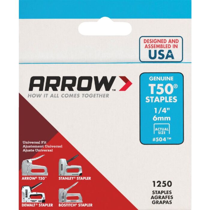 Arrow Fastener Arrow T50 Heavy-Duty Staple, 1/4 In. (1250-Pack)
