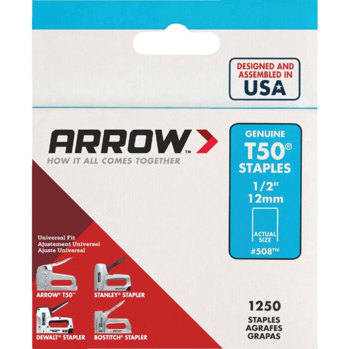 Arrow Fastener Arrow T50 Heavy-Duty Staple, 1/2 In. (1250-Pack)