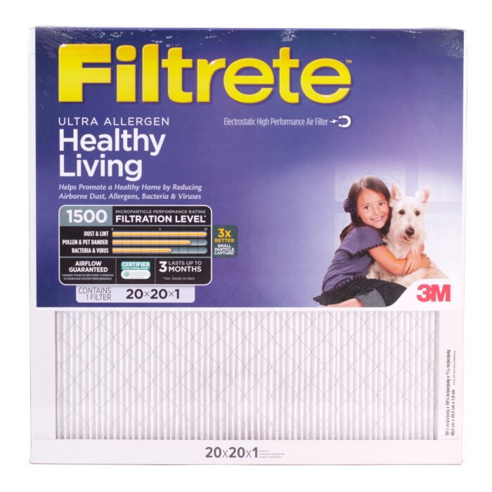 3M Filtrete™ Allergens, Bacteria & Viruses Air Filter 1500 MPR 2002-4-HR, 20 in x 20 in x 1 in (50.8 cm x 50.8 cm x 2.5 cm)
