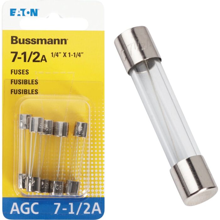 Bussmann 7-1/2A 250V AGC Glass Tube Automotive Fuse (5-Pack)