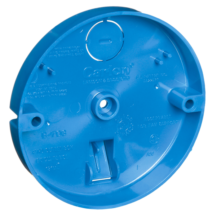 ABB Round Ceiling Box, Volume 8 Cubic Inches, Diameter 4 Inches, Depth 1/2 Inches, Color Blue, Material Non-Metallic