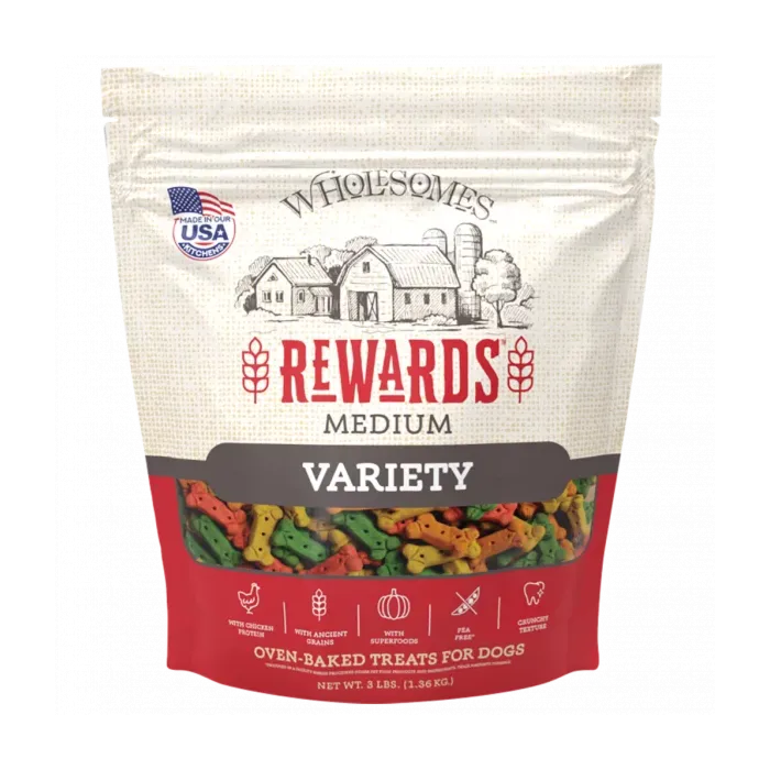 WHOLESOMES Midwestern Pet Foods WHOLESOMES™ 2100358 3 lb Bag Chicken Rewards Variety Biscuit