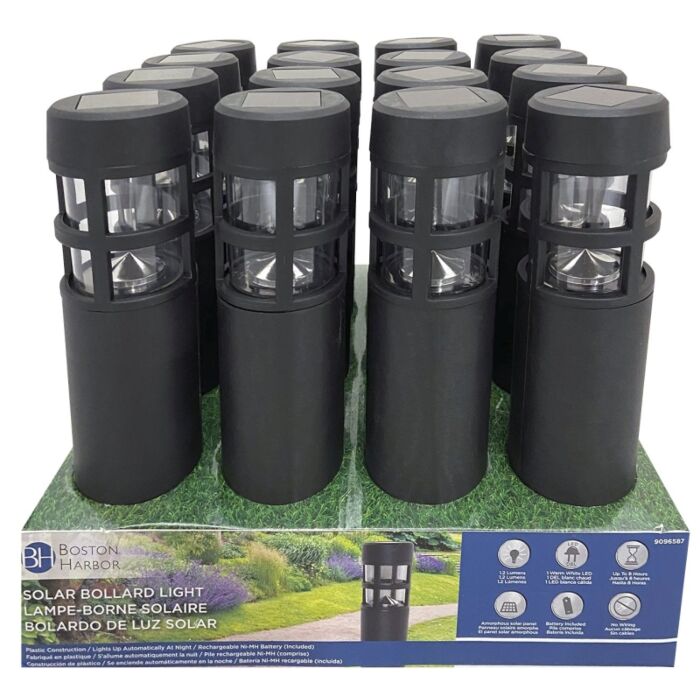 Boston Harbor Solar Bollard Pathway Light w/ AA Battery (Black)