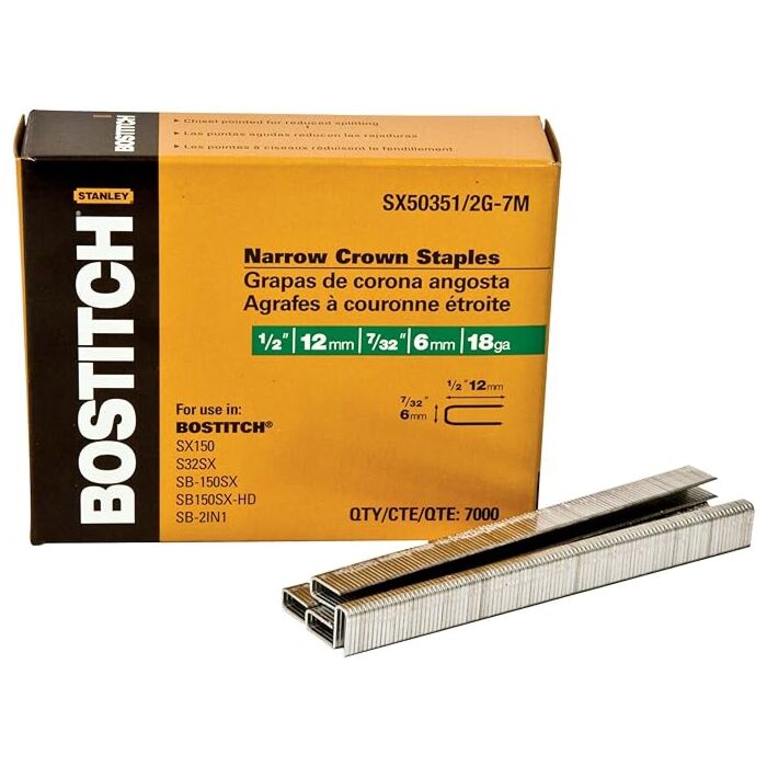 Bostitch 7,000-Qty. 1/2" Leg 18-Gauge 7/32" Narrow Crown Finish Staples