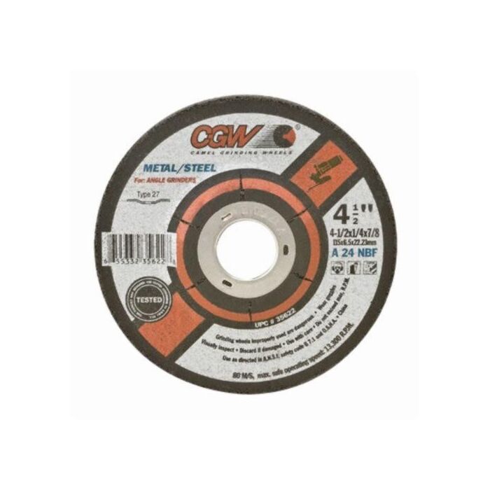 CGW A24N Type 27 4-1/2 in 1/4 in Flat Depressed Center Grinding Wheel