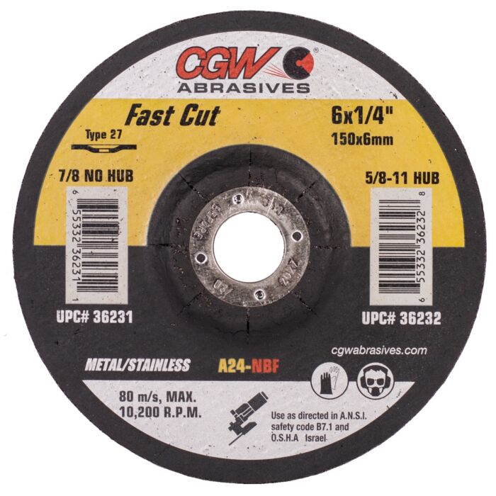 CGW A24-R-BF TR Type 27 6 in 1/4 in General Purpose Grinding Wheel