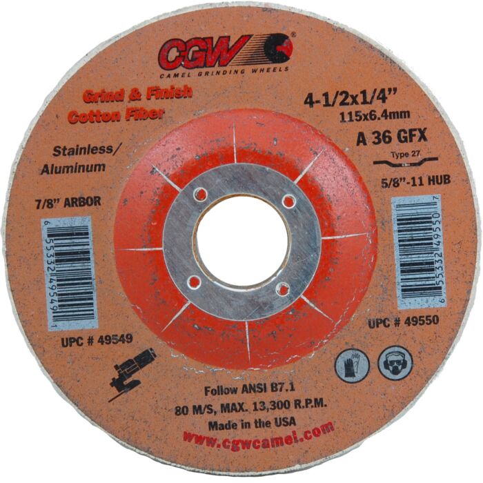 CGW A36GFX Type 27 4-1/2 in 1/4 in Surface Grinding Wheel