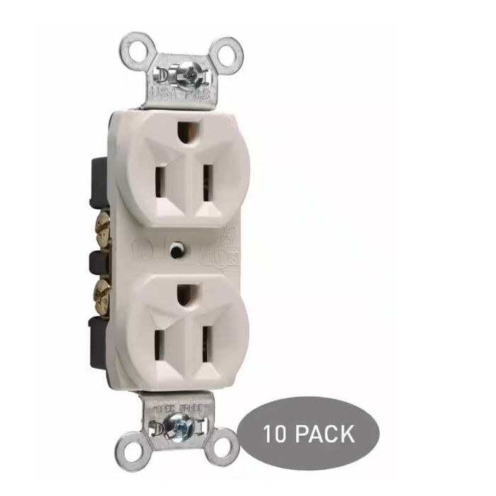 Pass & Seymour 15 Amp 125-Volt Commercial Grade Backwire Duplex Outlet, Light Almond (10-Pack)