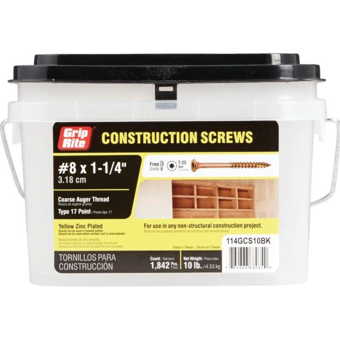 Grip-Rite T25 Construction Wood Screw (1842ct, 10 lb Box) #8 x 1-1/4 In.