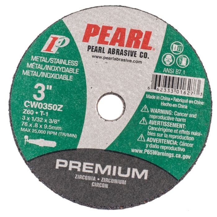 Pearl Abrasives 3 x 1/32 x 3/8 Zirconia Small Diameter Cut-Off Wheels, Z60