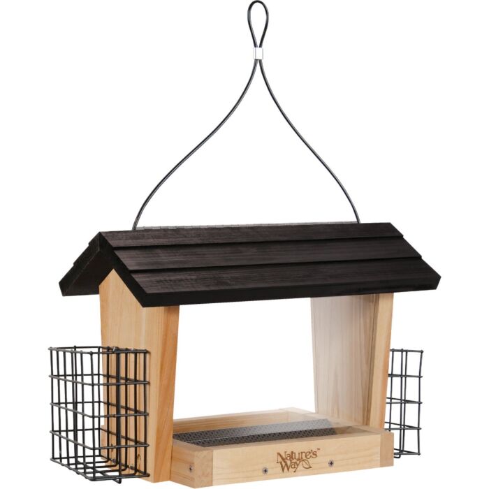 Nature's Way Cedar Hopper Bird Feeder w/ Suet Cages - 6 qt