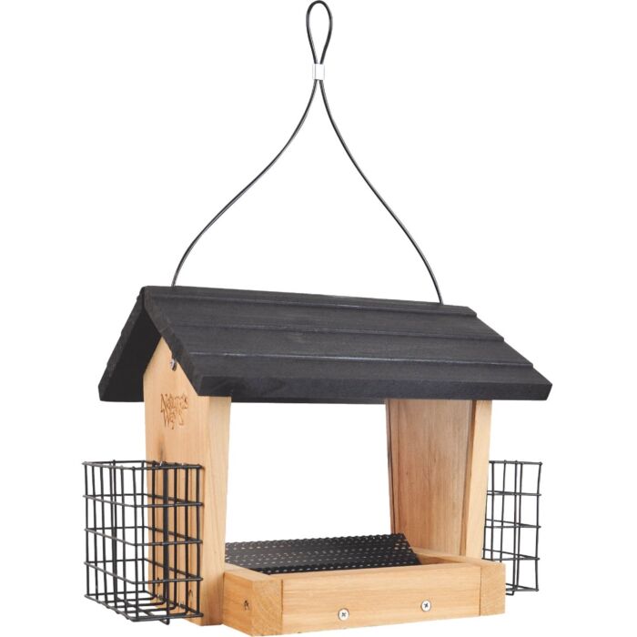 Nature's Way Cedar Hopper Bird Feeder w/ Suet Cages - 3 qt