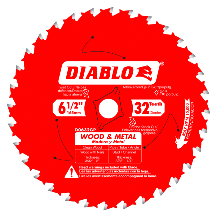 Diablo Tools 6-1/2 in. x 32 Tooth Wood & Metal Carbide Saw Blade