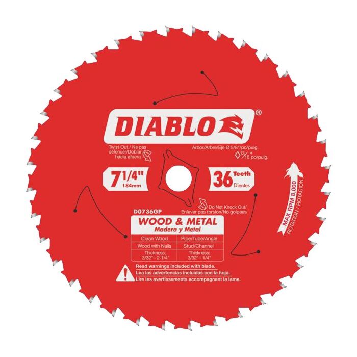 Diablo Tools 7-1/4 in. x 36 Tooth Wood & Metal Carbide Saw Blade