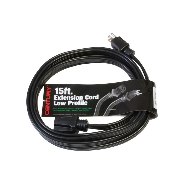 Century Wire & Cable Ext Cord 12/3 15ft Flat Black
