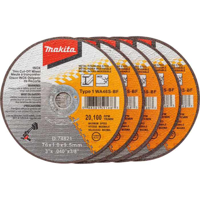 Makita 3" x .040" x 3/8" Type 1 General Purpose 46 Grit Thin Cut‑Off Wheel for Metal and Stainless Steel Cutting, 5/pk