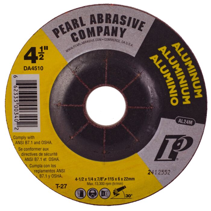 Pearl Abrasives Premium DC Grinding Wheel For Aluminum 4-1/2 x 1/4 x 7/8 AL24M T-27 DA4510