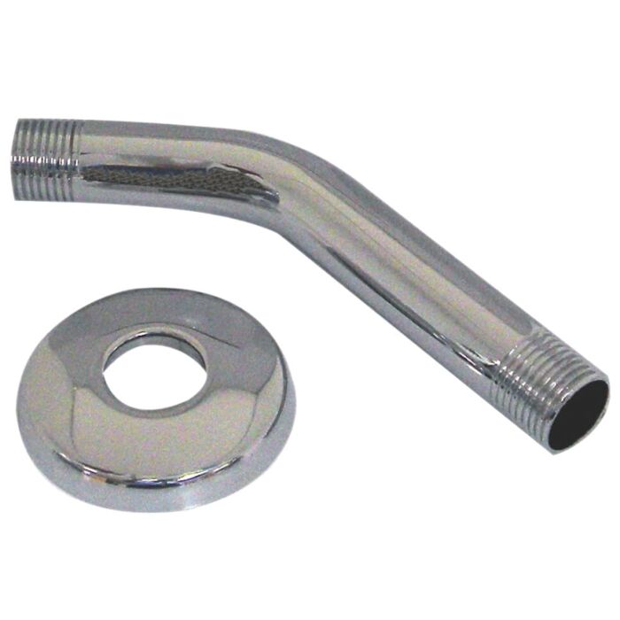 Danco Shower Arm with Flange, 1/2 in Connection, Threaded, 6 in L, Stainless Steel, Chrome Plated