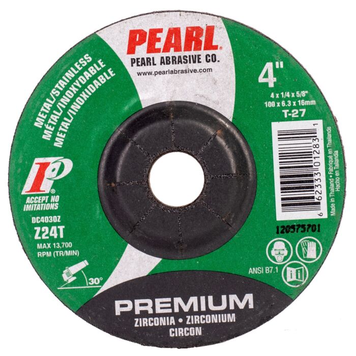 Pearl Abrasives 4 x 1/4 x 5/8 Zirconia Depressed Center Wheels, Z24T, 25/Box