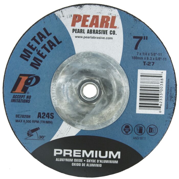 Pearl Abrasives 7 x 1/4 x 5/8-11 Premium AO Depressed Center Wheels, A24S, 10/Box
