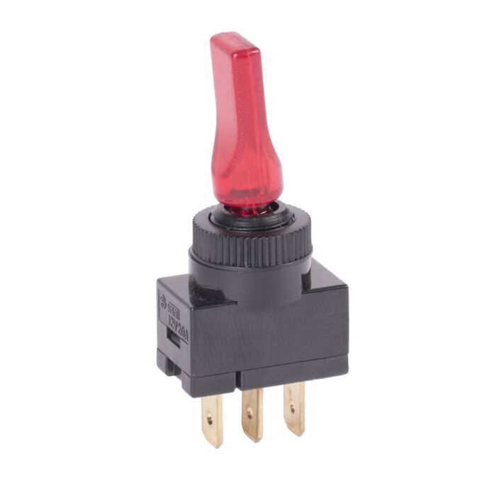 DC LED SPST On-Off Long Duck Bill Lighted Toggle Switch, Red, DC Rated Only