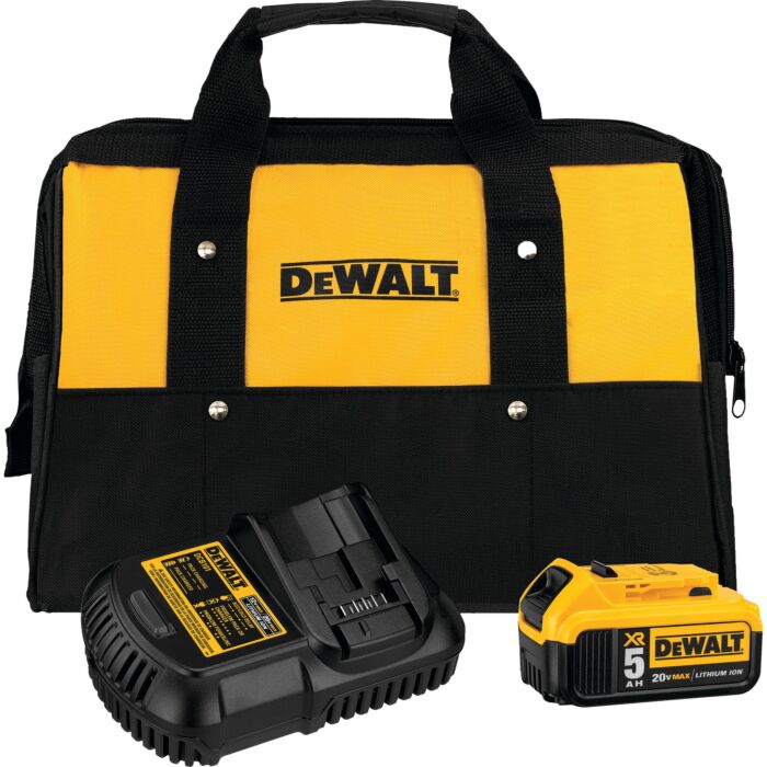 DEWALT 20V MAX* 5.0 Ah Battery and Charger Kit w/ Bag