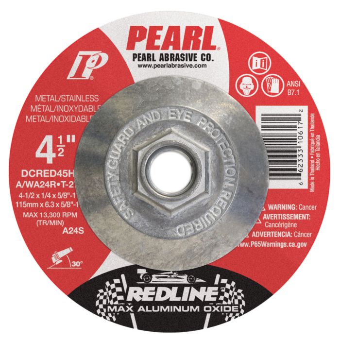 Pearl Abrasives Redline™ Max A.O.™ Depressed Center Grinding Wheel 4-1/2 x 1/4 x 5/8-11 A/WA24R T-27 DCRED45H