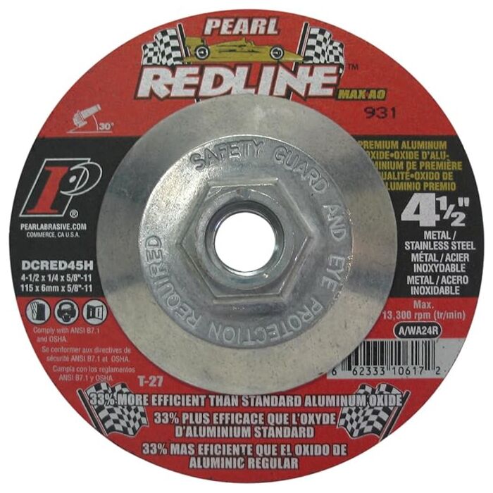 Pearl Abrasives 4-1/2X1/4X5/8-11 Redline™ Max-A.O.™ Depressed Center Wheels, A/WA24R, 10/Box