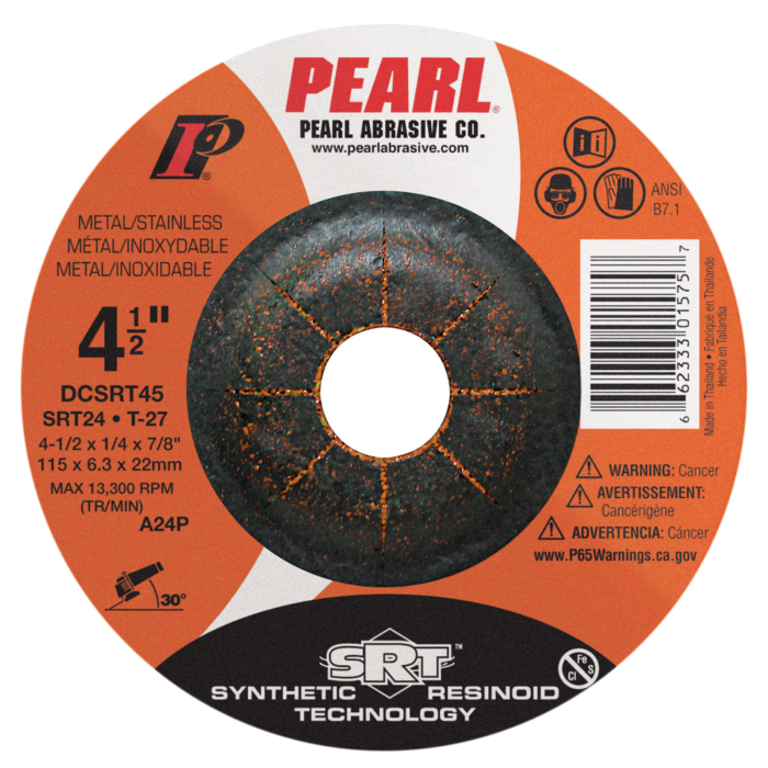 Pearl Abrasives SRT™ DC Grinding Wheel 4-1/2 x 1/4 x 7/8 SRT24 T-27 DCSRT45