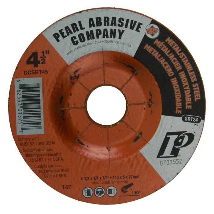 Pearl Abrasives 4-1/2 x 1/4 x 7/8 SRT™ Depressed Center Wheels, SRT24, 25/Box