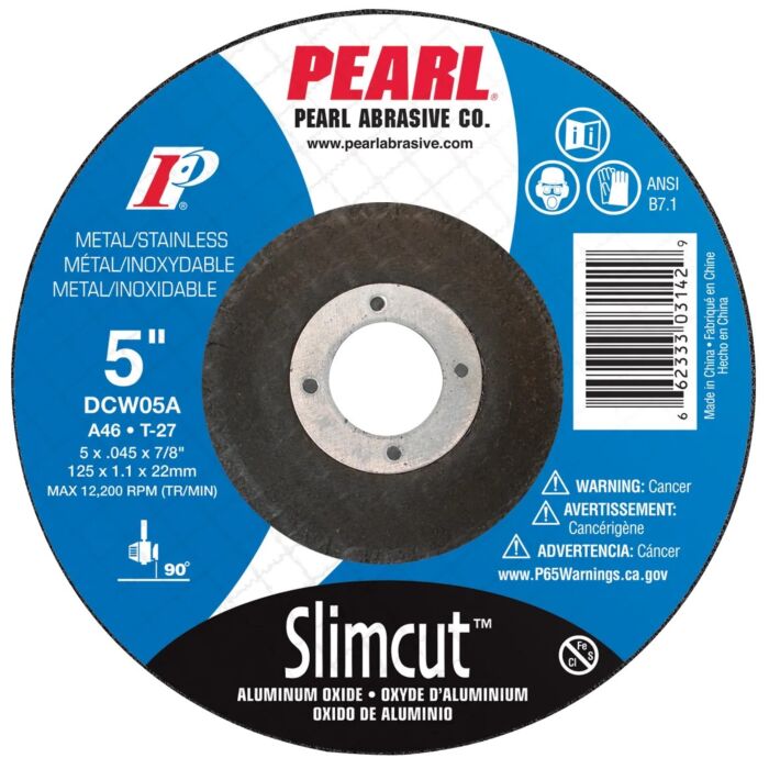 Pearl Abrasives SlimCut™ Aluminum Oxide Thin Cut-Off Wheels T-27 5 x .045 x 7/8 A46 DCW05A
