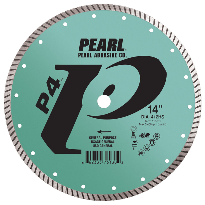 Pearl Abrasives P4™ GP High Speed Turbo Blade 14" 1"- 20mm Arbor DIA1412HS
