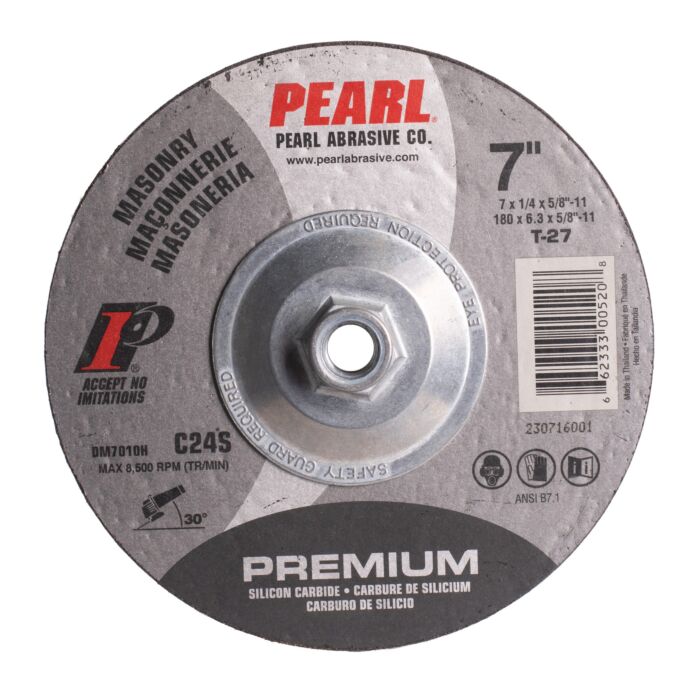 Pearl Abrasives 7 x 1/4 x 5/8-11 Premium Depressed Center Wheels for Masonry, C24S, 10/Box