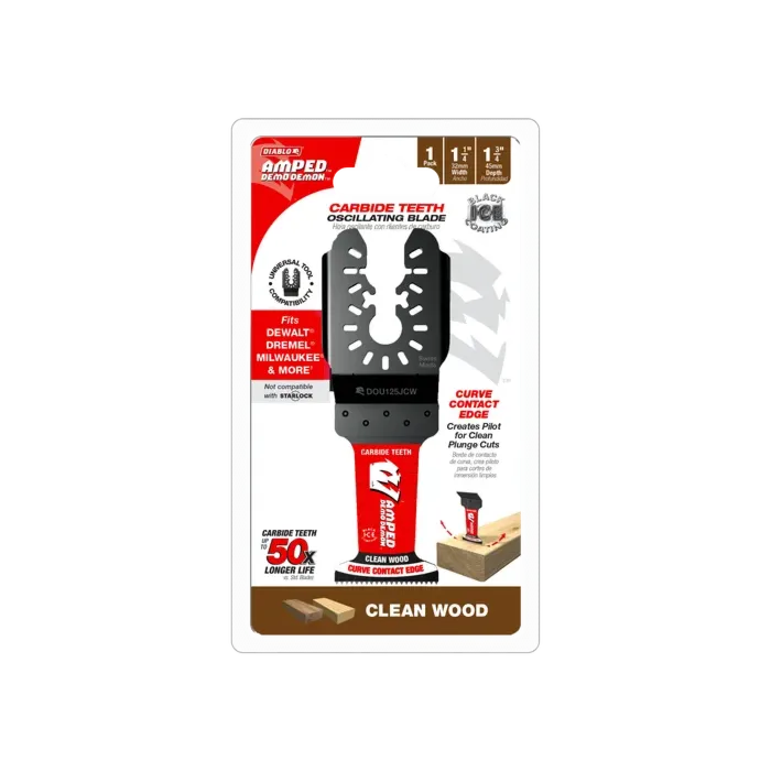 Diablo Tools AMPED™ Demo Demon™ Universal Fit Carbide Teeth Oscillating Blade for Clean Wood - 1-1/4 in. x 1-3/4 in.