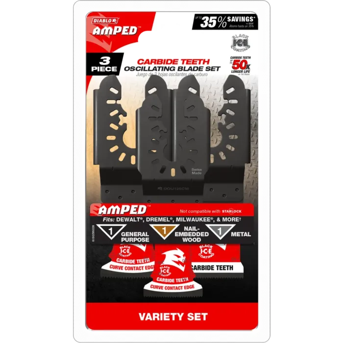 Diablo Tools AMPED™ Demo Demon™ & AMPED™ Steel Demon™ Universal Fit Carbide Oscillating Blade Set (3pc)
