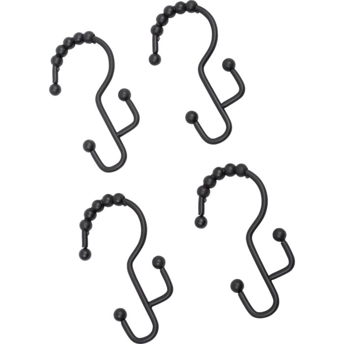 Zenna Home SS Shower Curtain Hook (Matte Black - 12pk)