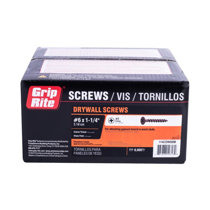 Grip-Rite #2 x 1-1/4 in Phillips Coarse Thread Drywall Screw 8,000 pc Box