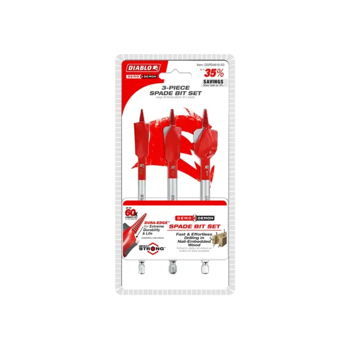 Diablo Tools Demo Demon™ Spade Bit Set for Nail-Embedded Wood (3pc)